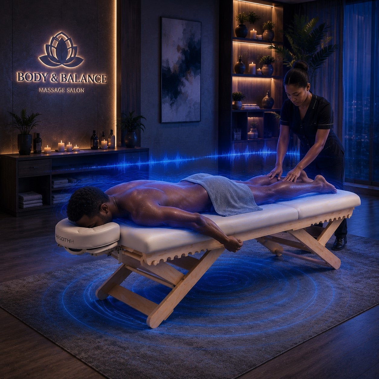 Immersive Relaxation Lounger and Vibroacoustic Treatment Table for massage