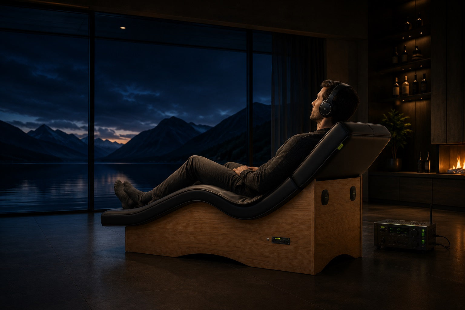 Hisooth vibroacoustic lounger providing immersive low-frequency sound and full-body relaxation experience