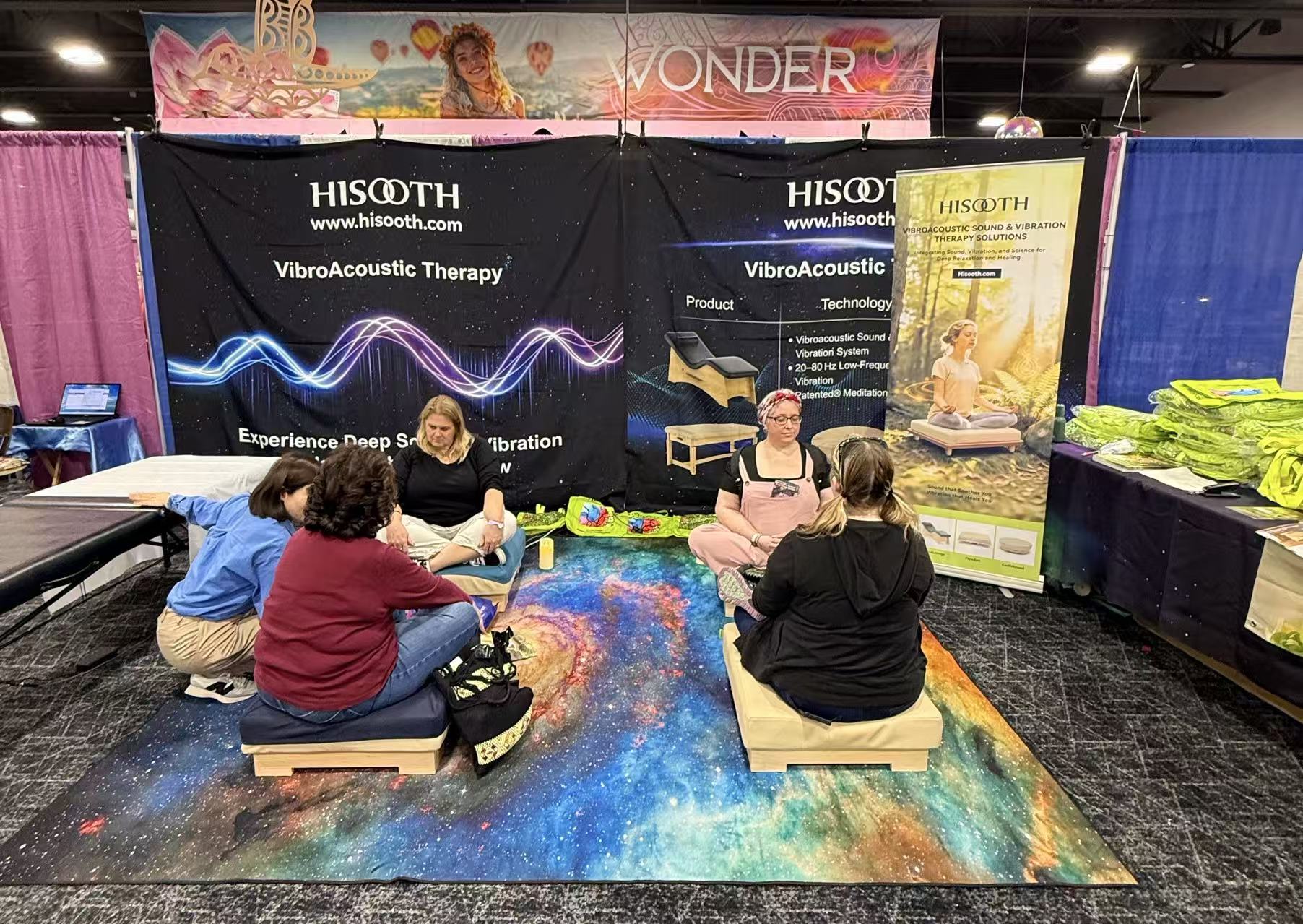 Hisooth vibroacoustic therapy exhibition booth at wellness expo