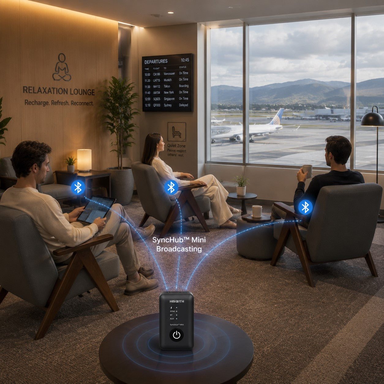 Hisooth Corelounge is ideal solution for airport and office relaxation lounge area with vibroacoustic system