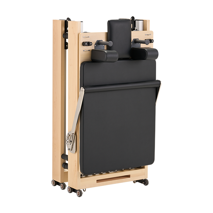 Hisooth SpaceSaver foldable Pilates reformer with vertical folding storage design