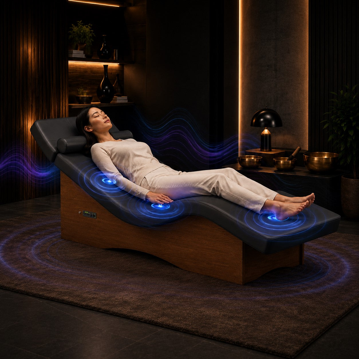 Vibroacoustic Chair and Vibroacoustic Bed for Sound Healing and Synchronized Vibration