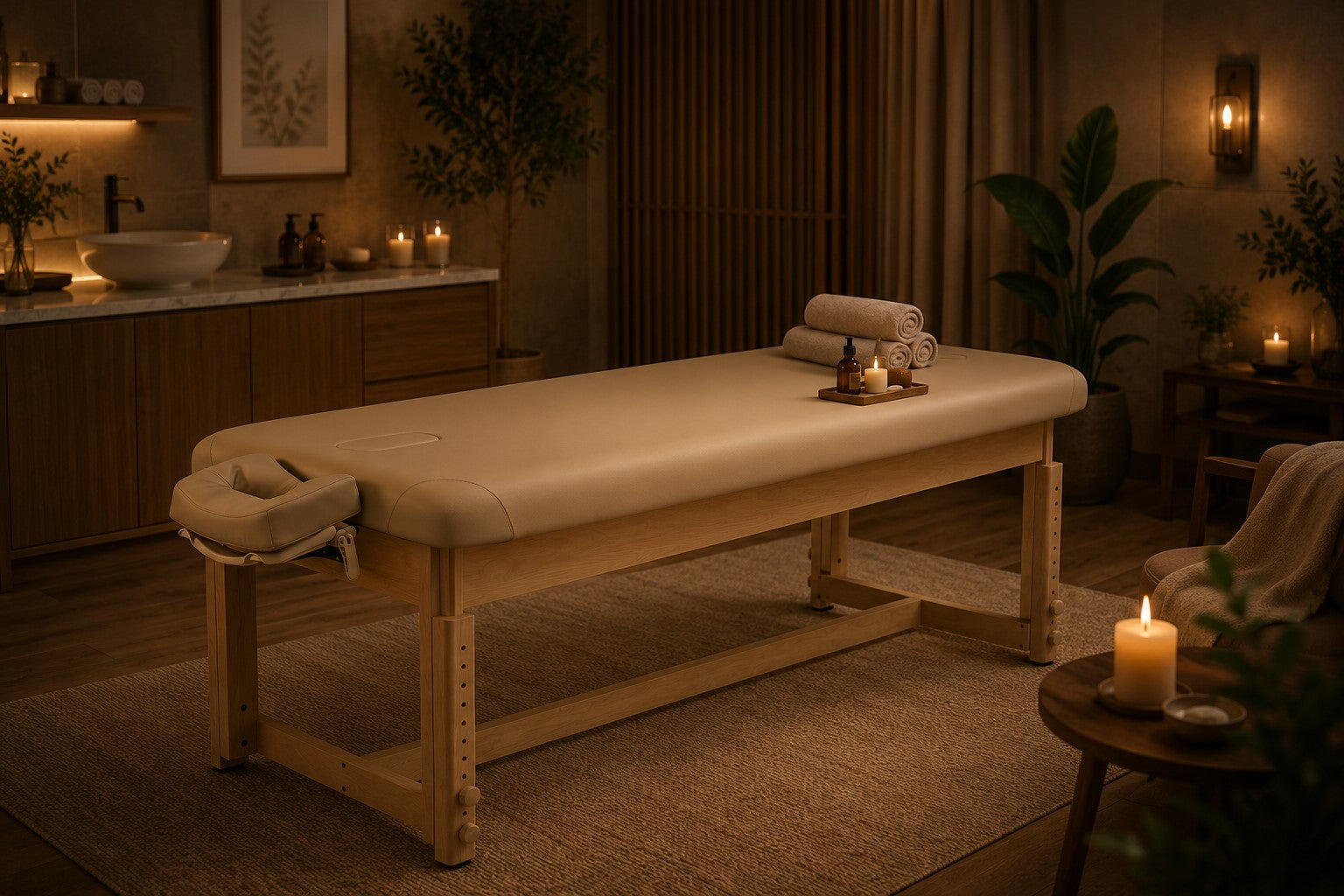Hisooth vibroacoustic massage table in luxury spa environment with immersive sound therapy and full-body relaxation experience