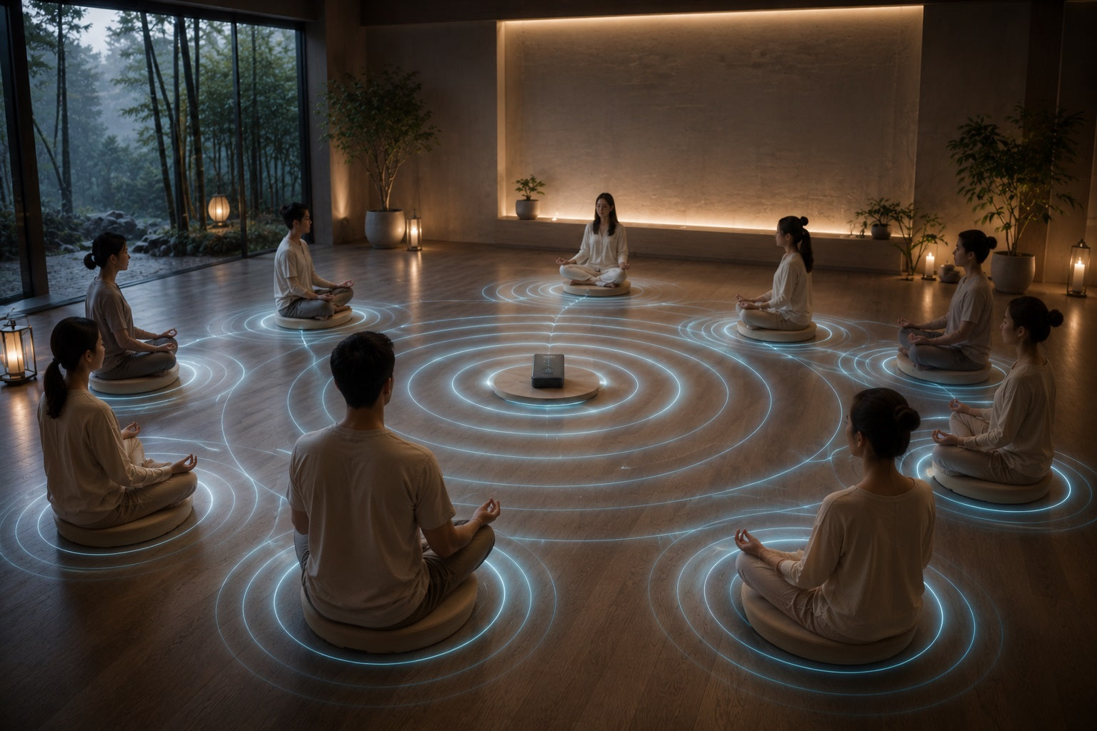 Multi-user vibroacoustic meditation platform synchronized through wireless broadcast