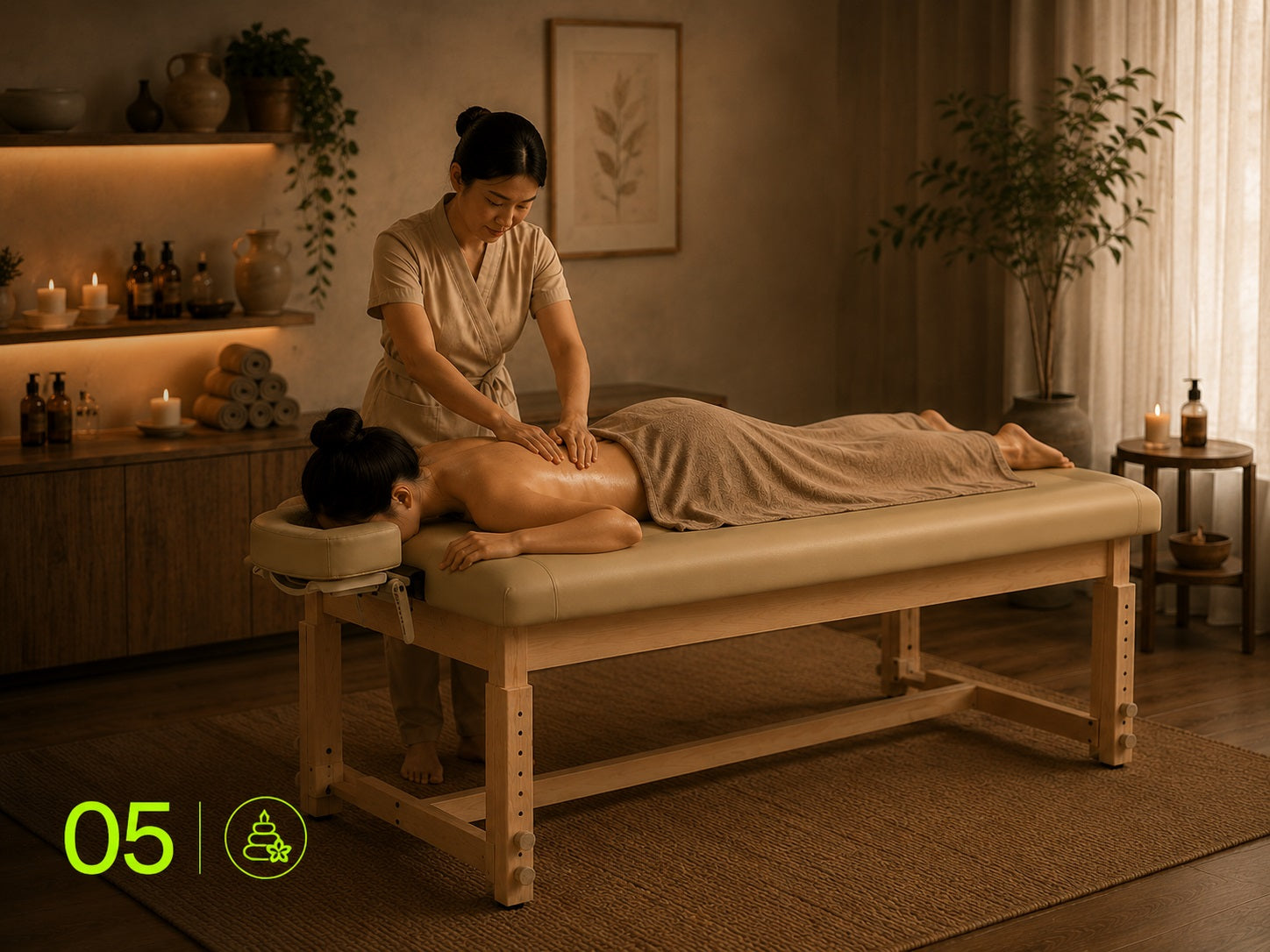 Vibroacoustic massage table for wellness spa and relaxation treatments