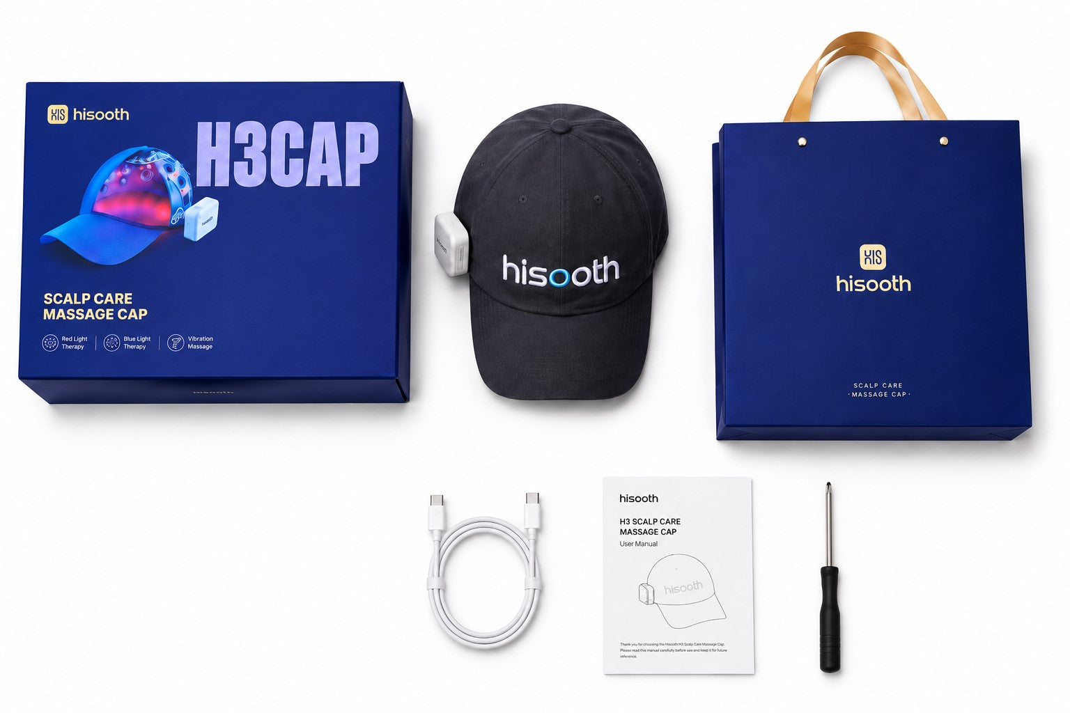 Scalp Stimulation Cap Giftbox includes Vibrating Massage Cap and All accessories