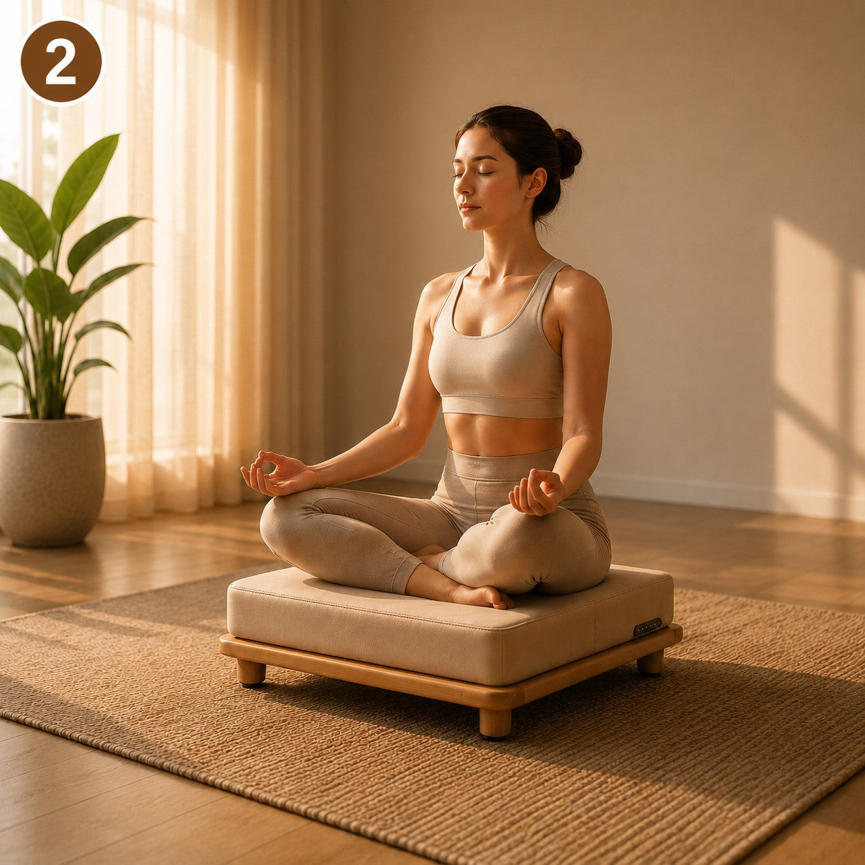 Seating on Hisooth EarthRound Vibroacoustic Meditation Platform Sound Bath Meditation Cushion