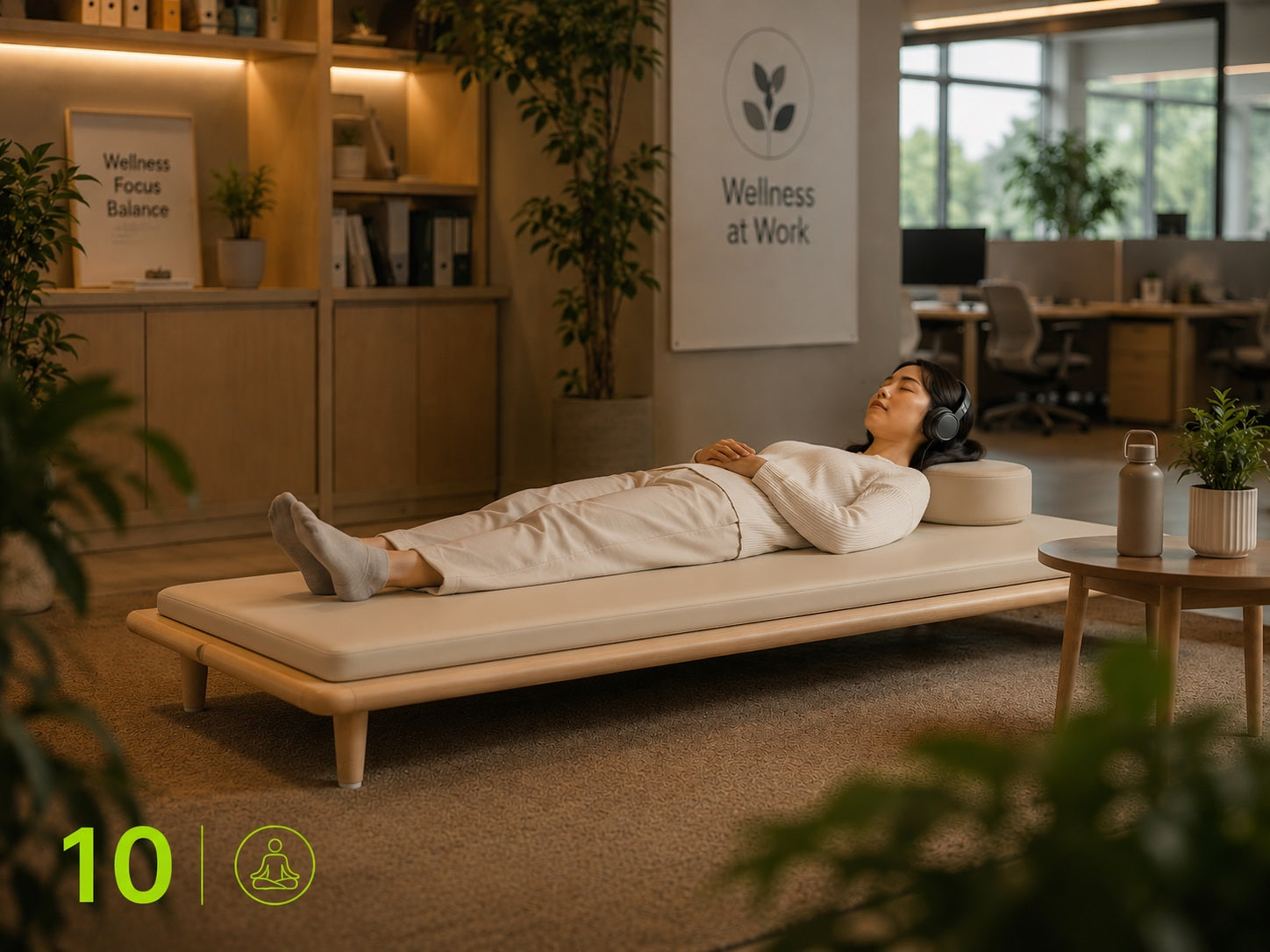 Workplace wellness lounge designed for relaxation and stress reduction