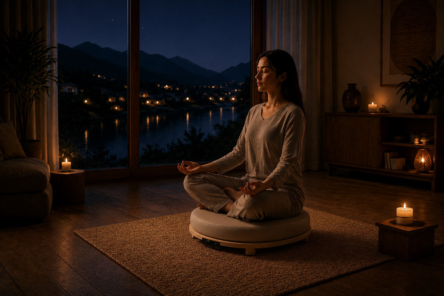 Personal meditation space using a vibroacoustic meditation platform for daily mindfulness practice