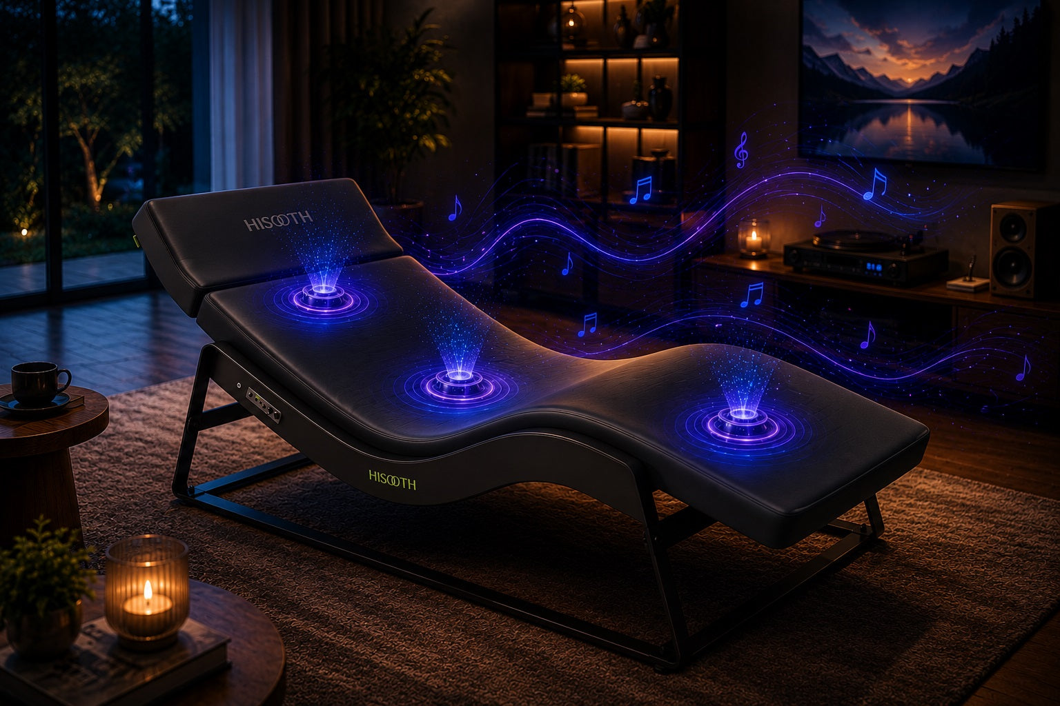 Hisooth vibroacoustic bed demonstrating synchronized vibration and sound technology