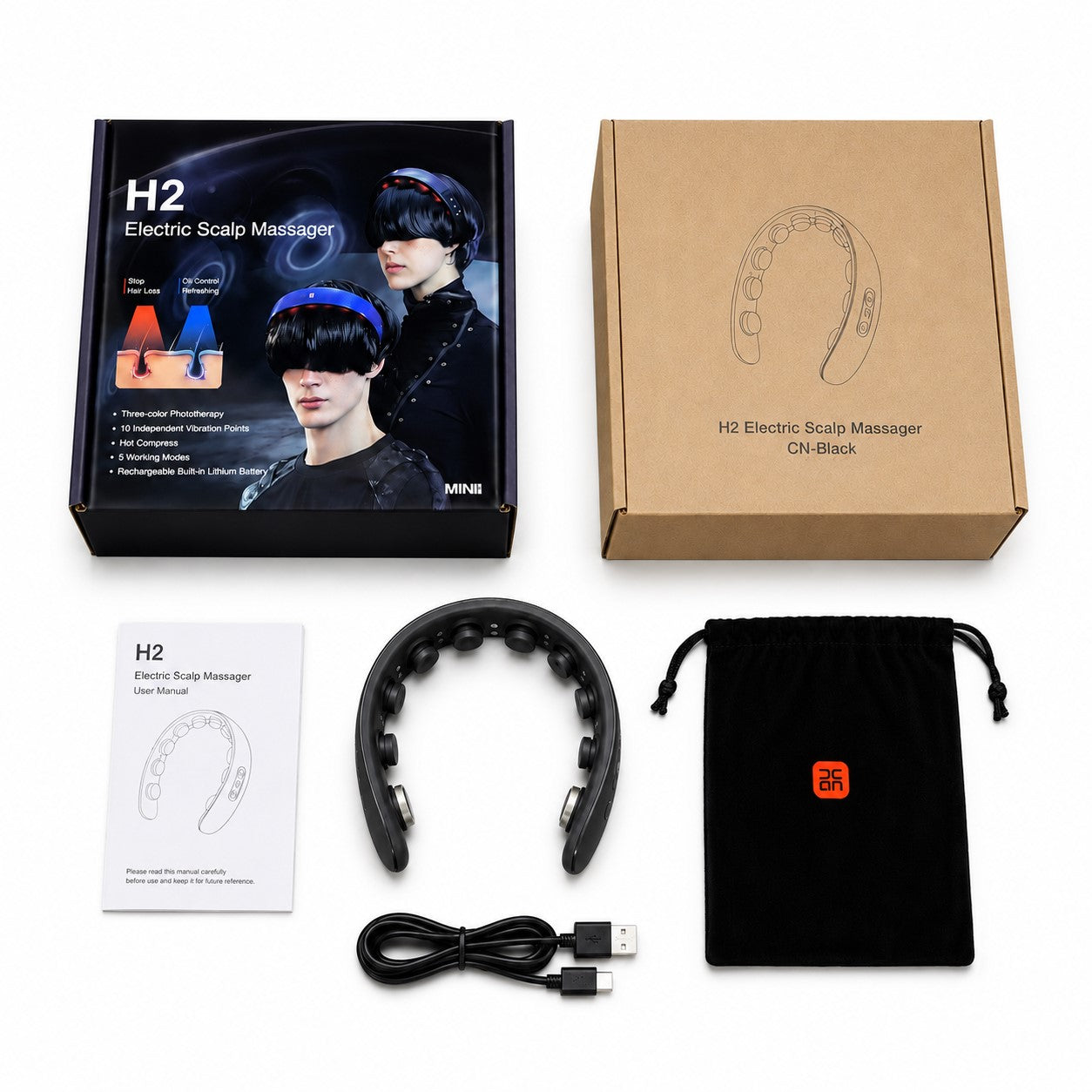 H2 Electric Scalp Massager Hands-Free Heated Scalp Massage with Light Therapy